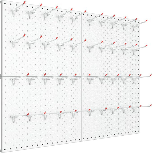 TORACK Metal Pegboard Panels and Hooks for Garage, Workbench, Shop, Shed Tool Organizer Peg Board with 1/8" & 1/4" Holes, Modular Wall-Mounted Pegboard with Pegboard Hooks(Cream White)