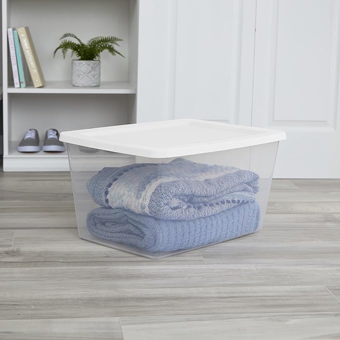 2-Pack 58 Quart Clear Storage Bins with Snap-On White Lids, Stackable Plastic Containers for Home Organization, Closet, Bedroom, Garage Storagea