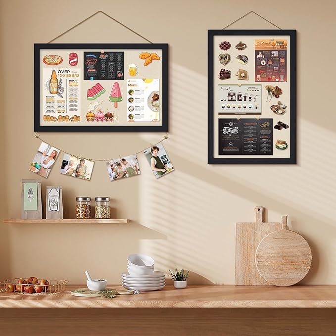 Egofine Cork Board Bulletin Board with Linen, 16x11 Wood Frame Pin Board Wall Decor, 2 Pack Cork Boards for Walls, Hanging Horizontal or Vertically for Office Home Decor School Kitchen, Black