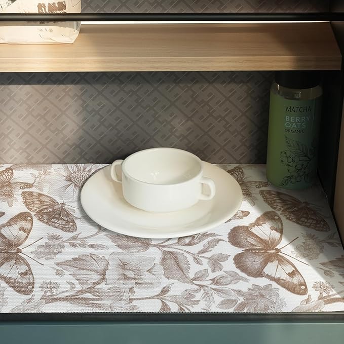 Drawer and Shelf Liner for Kitchen Cabinets,Non-Adhesive Cabinet Liner,Non Slip Waterproof Drawer Liner,Easy to Clean Strong Grip Kitchen Liner for Cupboard,Dresser,Shelves,(12In x 16.4FT)