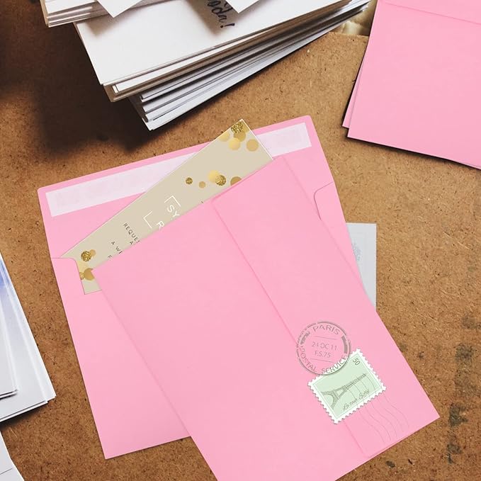 50 Pack 5x7 Envelopes - A7, Printable Invitation Envelopes - Self Seal for Weddings, Invitations, Photos, Greeting Cards, Mailing (Pink)