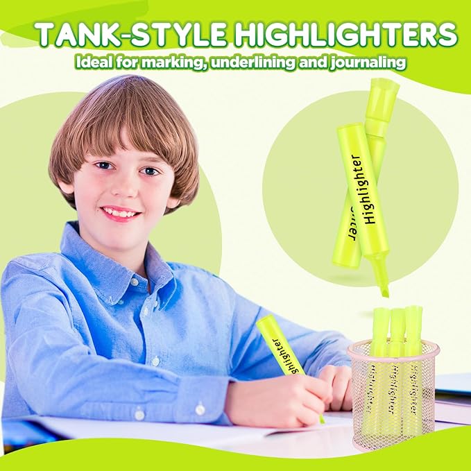 Qilery 30 Pack Highlighters Bulk, Tank Style Chisel Tip Highlighters Markers Quick Drying for Kids and Adult Coloring, Classroom Home Office School Supplies (Yellow)