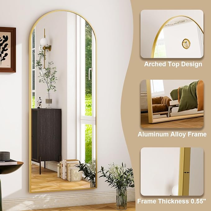 HARRITPURE 28" x 71" Full Length Mirror - Aluminum Alloy Frame Full Body Mirror - Gold Extra Large Floor Mirrors for Bedroom, Living Room, Bathroom