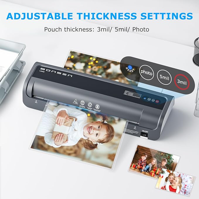 Laminator Machine, Bonsen 13 Inch Wide Thermal Laminator with Never Jam Technology, A3 Laminating Machine with 100 Laminating Sheets for School, Office and Home, Black (L3402)