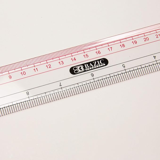 BAZIC Plastic Clear Ruler 12" (30cm), Inches Centimeter Metric Measuring Drafting Rulers, 288-Packs