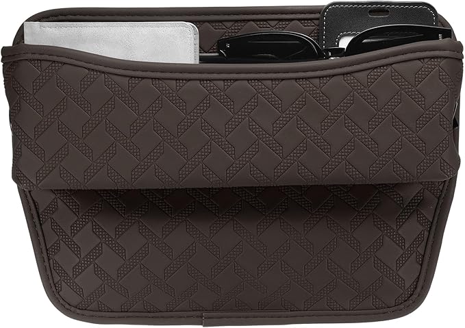HARFINGTON Car Seat Gap Filler Organizer 11.5 x 8 x 2.1 Inch Leather Universal Car Organizer Storage Box Between Seat and Console for Phone Sunglasses Keys, Coffee
