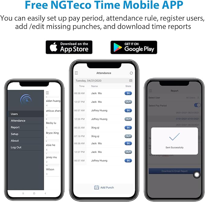 NGTeco Time Clocks for Employees Small Business, W3 2.4GHz WiFi Biometric Fingerprint Time Card Machine, Office Punch Clock Automatic in and Out with iOS/Android App No Monthly Fees