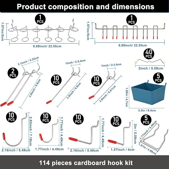 114-Piece Heavy Duty Metal Pegboard Hooks & Organizer Kit with Storage Bins | Fits 1-Inch Pegboard - Organize Tools, Kitchen Utensils, Craft Supplies for Garage, Bathroom, Craft Room, Shop & Office