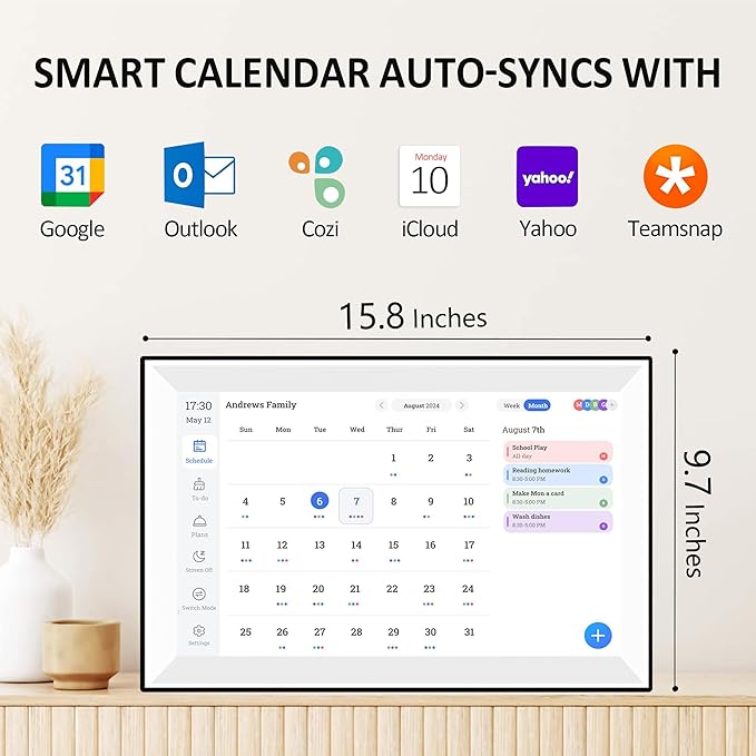 15.6 Inch Digital Calendar Chore Chart, Digital Picture frame,Smart Touchscreen Wall & Desk Electronic Calendar Family Planner for Seamless Scheduling/Organizing