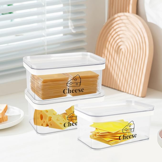 Cheese Container for Refrigerator 3 Pack,Shredded Cheese Storage Container With Lids,BPA-Free Deli Meat Storage Containers,Cream Cheeses,Fridge Organizers and Storage for Slice Cheeses Holder