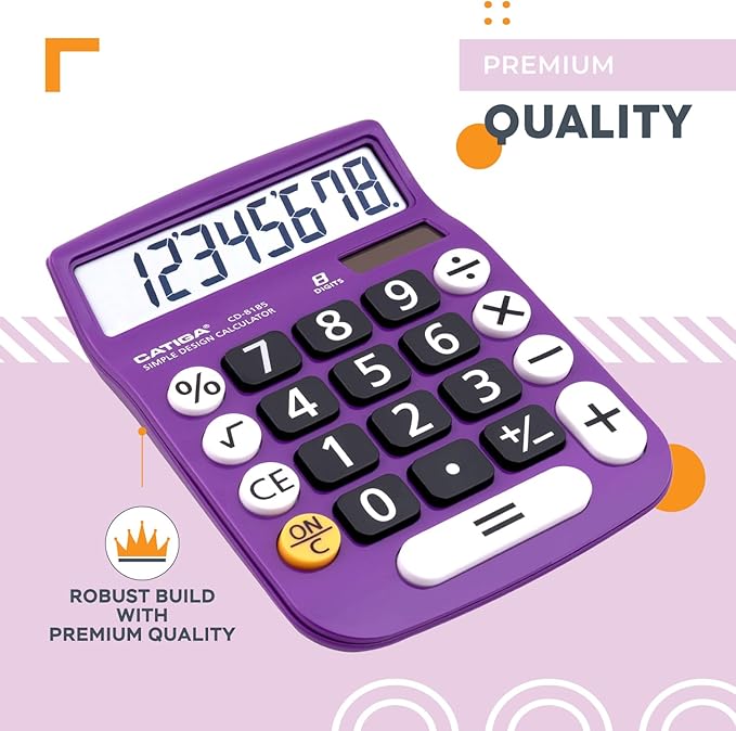 CATIGA Desktop Calculator 8 Digit with Solar Power and LCD Display, or Home, Office, School, Class and Business, 4 Function Small Basic