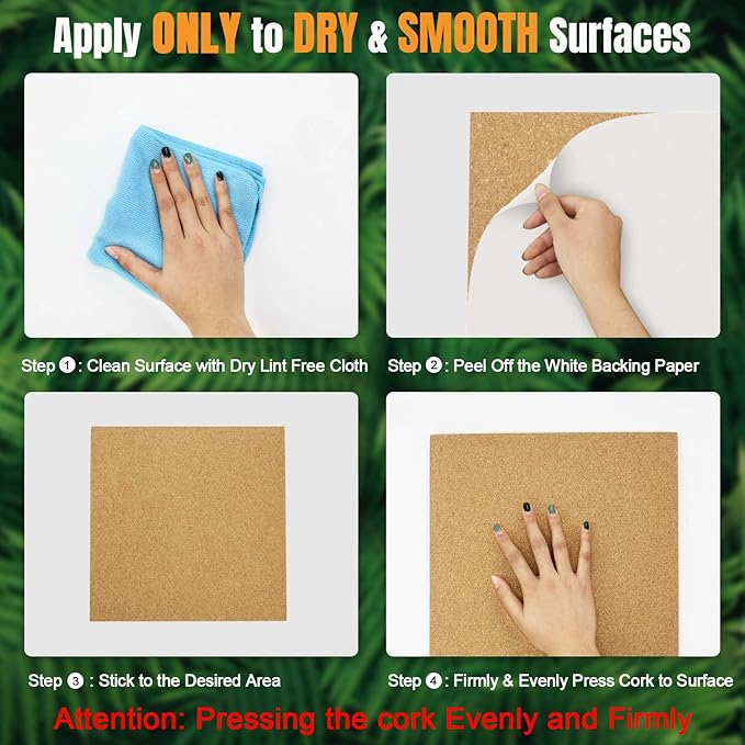 Cork Board Tiles 12"x12" - 1/2" Thick 4 Pack Cork Board Square Bulletin Boards Self Adhesive Corkboards for Walls Pin Boards Corkboards for Office Home School Decor