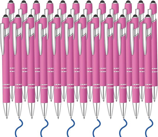 24 Pcs Blue Ink Ballpoint Pen with Stylus Tip 2 in 1 Ballpoint Pen 1.0 mm Blue Ink Metal Stylus Pen for Touch Screens Coworkers, Family, Colleagues, Office (Hot Rose)