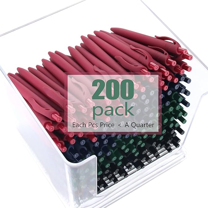 Deegtran 200 Pack No Bleed Blue Barrel Click Pens, Wholesale Retractable Ballpoint, Medium Point, Smooth Ink, 1.0MM Black Ink