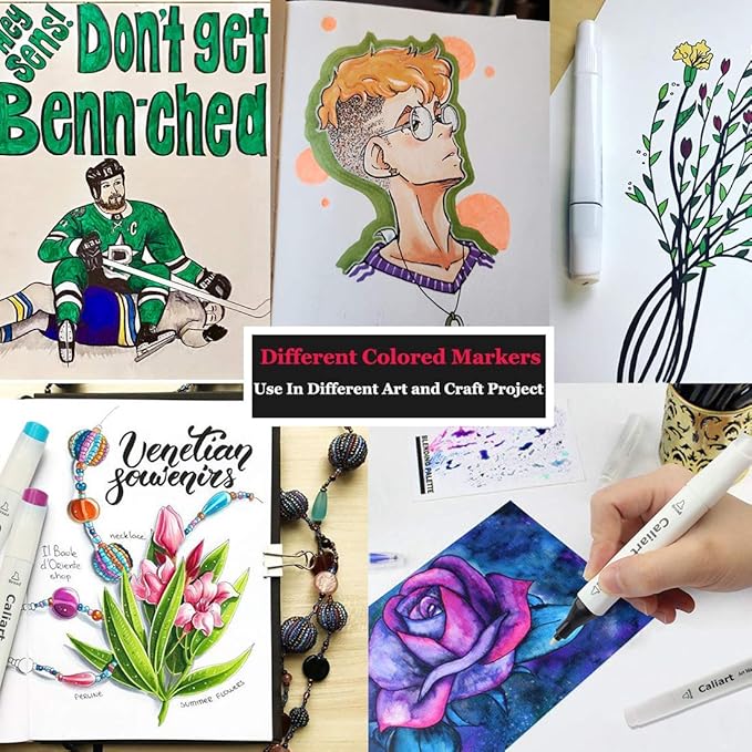 Caliart 121 Colors Brush & Fine Alcohol Markers for Adult Coloring Book, Dual Tip Artist Sketch Art Markers, Aesthetic Cute Preppy Stuff School Supplies, Pens for Lettering Drawing Cards Planner
