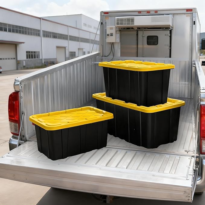 4-Pack Industrial Tote, Plastic Storage Container Bins with Lids, 7 Gallon - Heavy-Duty Organizing Containers for Home, Warehouse, and Transport