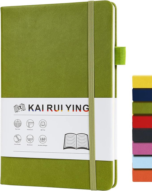 KaiRuiYing Lined Journal Notebook with Pen Holder, 160 Pages, 5.5'' × 8.6'' Medium Size A5-100 GSM Thick Paper, for Writing, Work, Office, Leather Hardcover