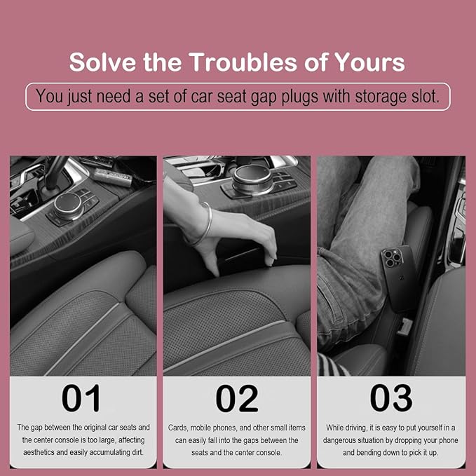 Car Seat Gap Filler 2 Pack, Auto Seat Side Gap Filler Organizer with Storage Slot & Hook, 3 in 1 Carseat Gap Spacer Plug Strip Universal Fit Car SUV Truck Fill The Gap Between Seats & Console, Black
