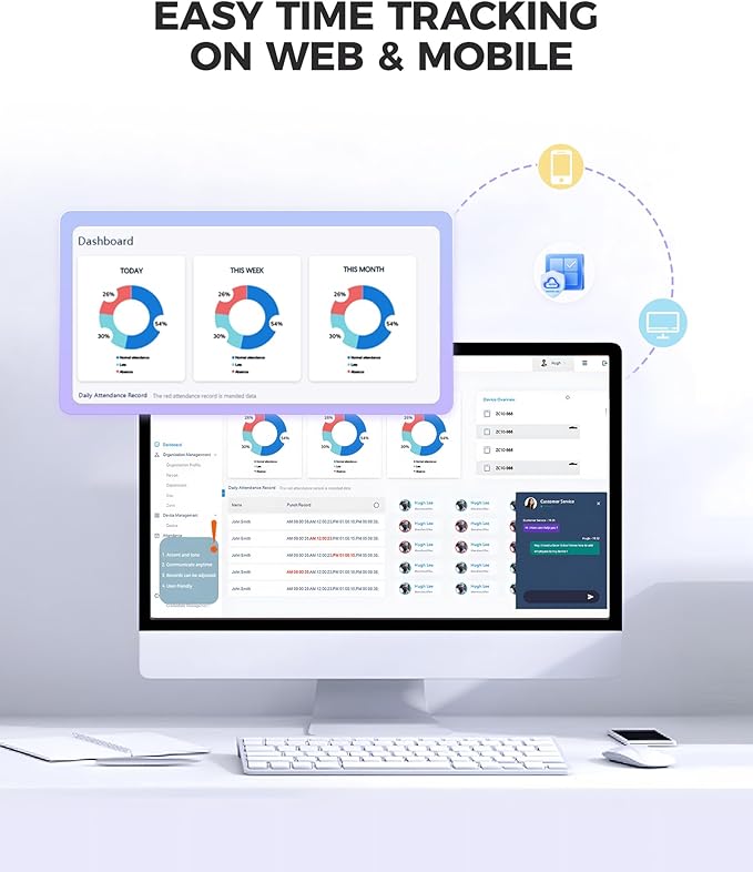 NGTeco Cloud Time Clock for Employees Small Business, Fingerprint+Card Time Clocks With Battery, 2.4G & 5G WiFi Times Clock Punch Machine with Remote Control Software ＆ iOS/Android App (0 Monthly Fee)