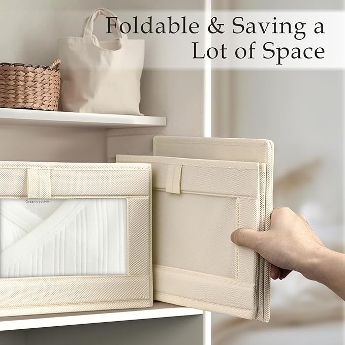 Criusia Beige Linen Closet Organizers and Storage, 8 Pack Foldable Mesh Window Large Linen Closet Baskets