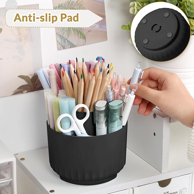 SKYDUE 360 Degree Rotating Pencil Pen Holder for Desk, Dual-Purpose Desk Organizer, Rotating Pencil Cup with 5 Slots, Office Supplies, Desk Decor for Office, School, Home