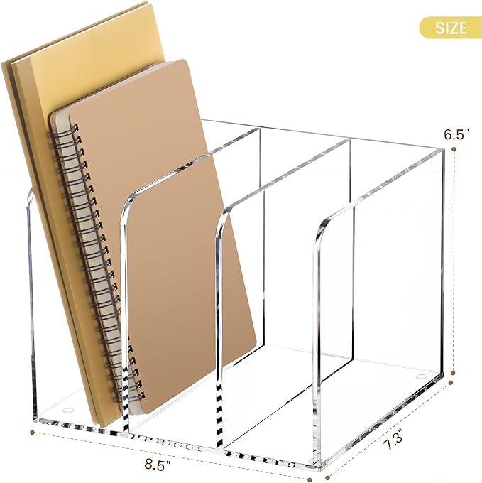 Acrylic Magazine Holder,Clear Desk Organizer with 3 Vertical Compartments,Magazine File Holder Sorter Rack Workspace Organizers for Home Office & Classroom(B5)