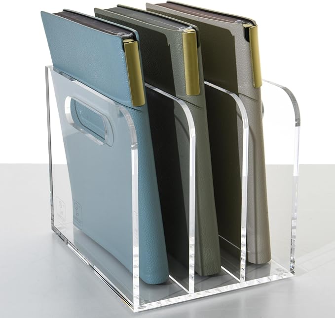 Clear Acrylic Organizers - 3 Vertical Compartments Acrylic Folder Organizer & File Organizer, Desk Document Storage Bins for Magazines, Binders - Multipurpose Home Office Desk Organizer