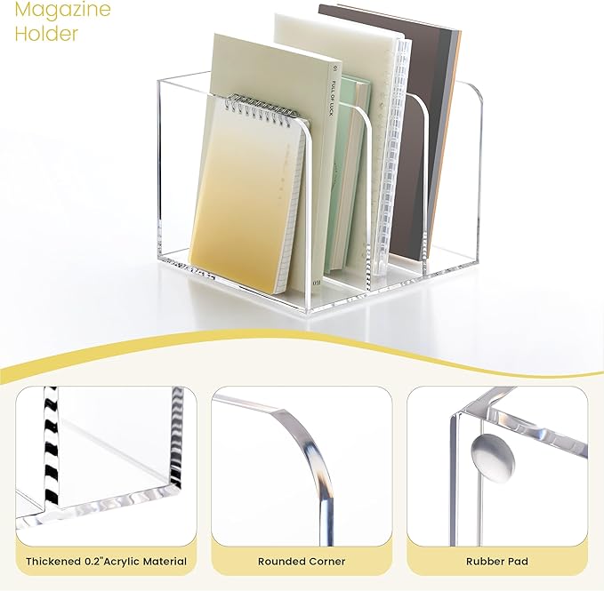 Acrylic Magazine Holder,Clear Desk Organizer with 3 Vertical Compartments,Magazine File Holder Sorter Rack Workspace Organizers for Home Office & Classroom(B5)
