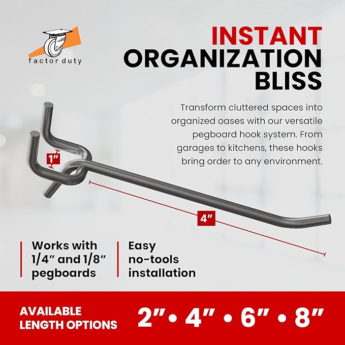 100 Pack PEG Board Pegboard Shelving Hooks 4" Length Wholesale Lot