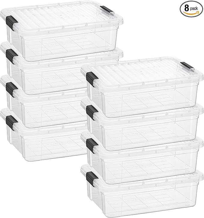Superio Storage Bins with Lids- 8 Pack, 7.4 Qt Clear Boxes for Organizing, Stackable Plastic Containers- BPA Free, Non-Toxic, Odor Free, Organizer for Home, Office, Dorm