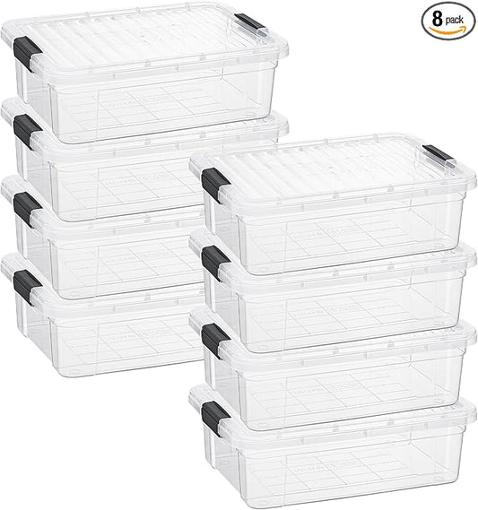 Superio Storage Bins with Lids- 8 Pack, 7.4 Qt Clear Boxes for Organizing, Stackable Plastic Containers- BPA Free, Non-Toxic, Odor Free, Organizer for Home, Office, Dorm