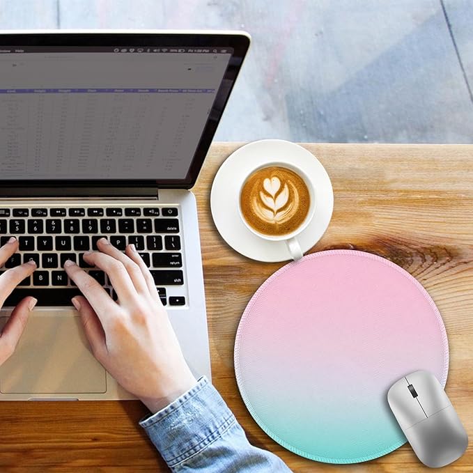 Gradient Blue Pink Work Mouse Pad, Small Round Mouse Pads for Desk, Mini Travel Mousepad for Wireless Computer Laptop, Office Desk Accessories, 8.6 x 8.6 inch