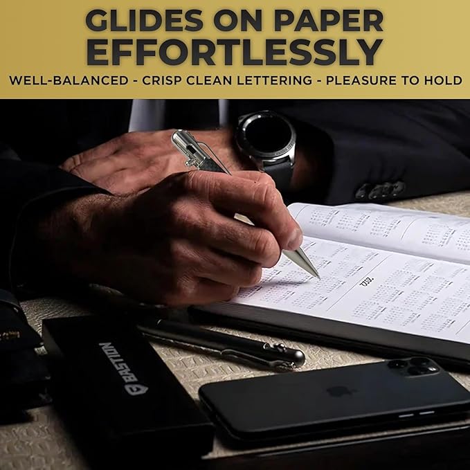 BASTION® Luxury Slim Bolt Action Pen, EDC Pen with Fine Tip, Professional Ballpoint Pen for School and Work - Carbon Fiber-Stainless Steel