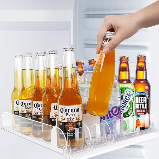 SOLY Drink Organizer for Fridge, Soda Can Dispenser for Refrigerator, Automatic Drink Dispenser Holds 6–20oz, 5 Row, 14.96" Deep