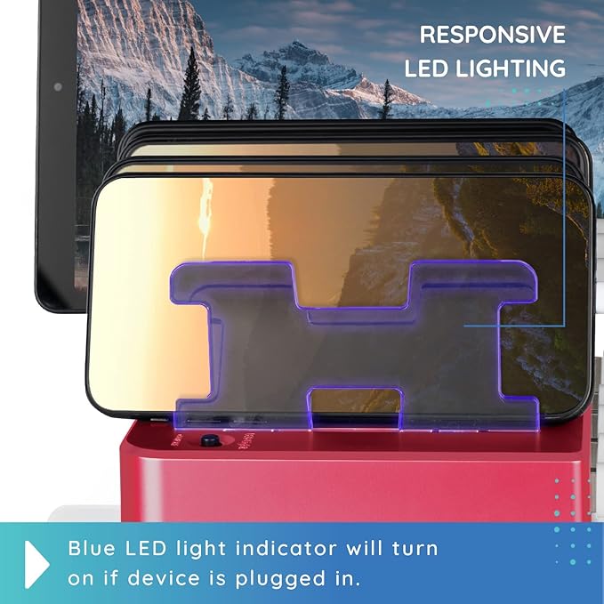 Charging Station for Multiple Devices – 6-Port USB Charging Dock for Apple & Android – Fast Multi-Charger Organizer for Phones, Tablets & More (Pink)