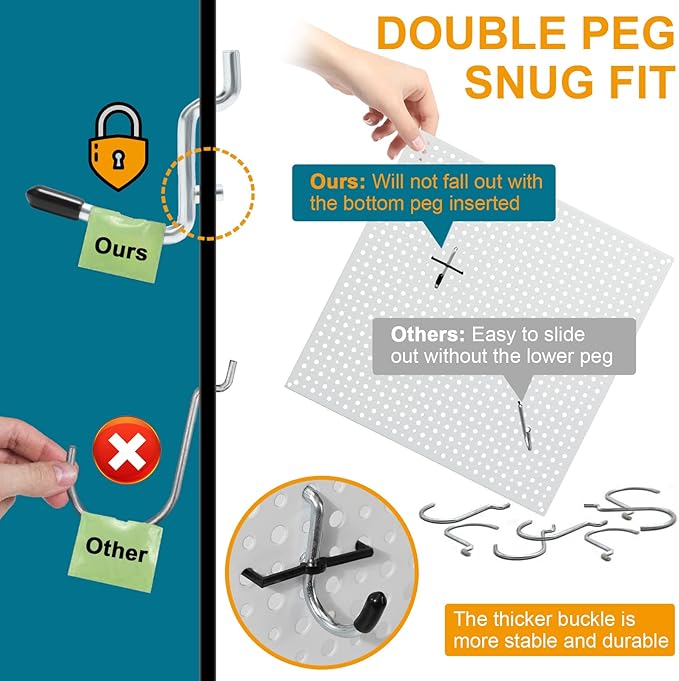 1/4 inch Extra Thick Pegboard Accessories Kit,Only Suitable for 1/4" Pegboard Board,Includes Three Baskets and Multiple Types of Pegboard Hooks,Metal Hooks for Hanging Storage(Black Baskets)