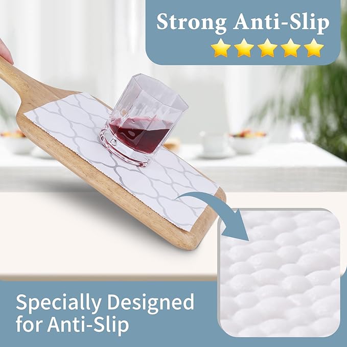 Shelf Liners for Kitchen Cabinets 17in x 30FT Non Adhesive Drawer Liner Silver Quatrefoil Shelf Liner Paper Strong Non-Slip Easy to Clean for Tool Box Refrigerator with Knife and Tape Measure