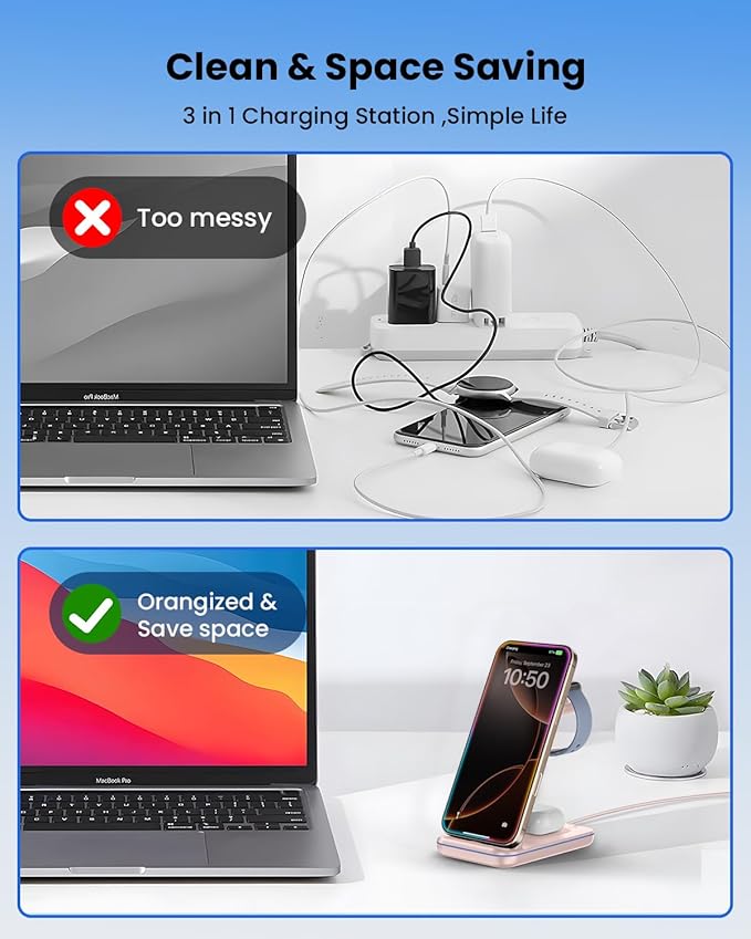 3 in 1 Wireless Charging, Wireless Charger Stand for Multiple Apple Devices, Wireless Charger for iPhone 17 16 15 14 13 12 11 Pro Max XS XR 8, Apple Watch 11 9 8 7 6 SE 5 4 3 2, AirPods 3/2/Pro