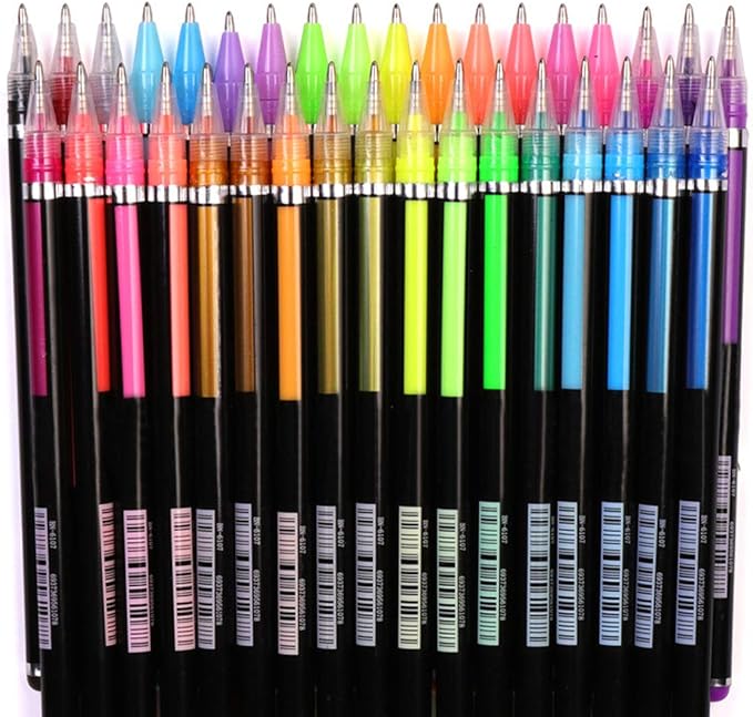 Lemical 48pcs Gel Ink Pens - 4 Types (12 Pastel, 12 Neon, 12 Metallic, 12 Glitter) Colors Drawing Pens for Greeting Cards, Coloring Books, Office Art