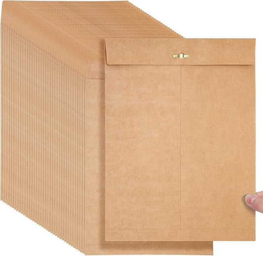 Teling 50 Pcs Manilla Envelopes Clasp Kraft Catalog with Closure for Storing Mailing 28 lb Kraft Envelope Paper for Office Document School Business Home(Brown,9 * 12)