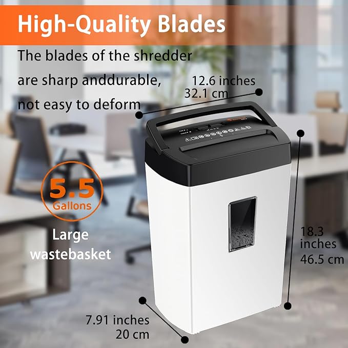 Bonsaii 12-Sheet Cross Cut Shredder, P-4 High Security, 5.5 Gal, Heavy Duty for Home Office, Shreds Paper, Credit Card, Mail, Staples, with Transparent Window, White & Black (C275-A)
