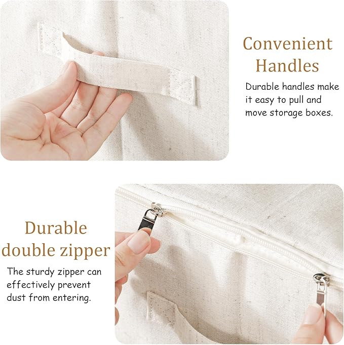 Underbed Storage Cube, Closet Organizer with Lid, Foldable Home Container Bags for Organizing Clothes, Shoes, Blankets, Pillows, 15.7x11.8x7.8Inches, Beige, 2 Pack