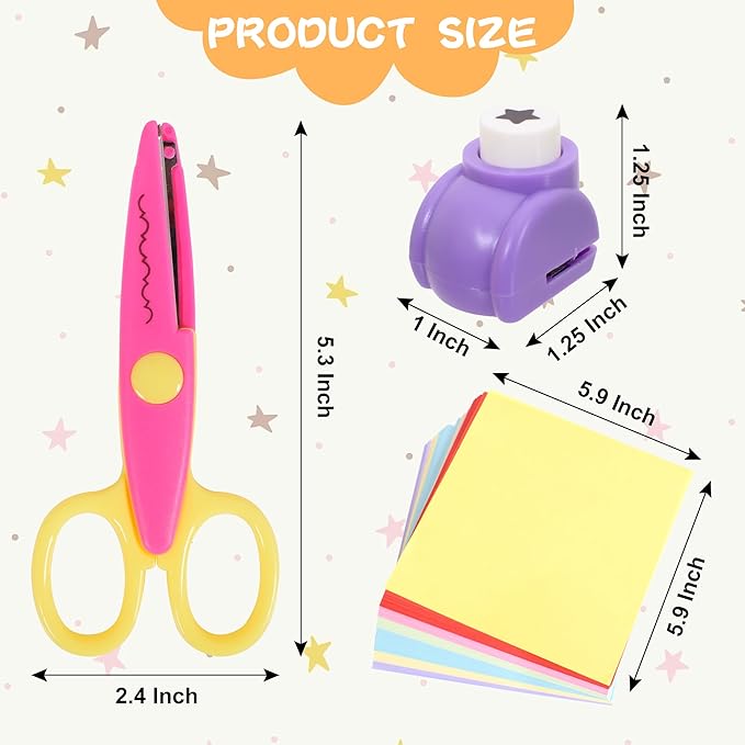 12 PCS Craft Scissors Decorative Edge, 12 PCS Small Hole Punch Shapes, 90 Sheets Colorful Origami, Kids Adults Craft Kit for DIY Crafts, Scrapbooking, Card Making, School Supplies