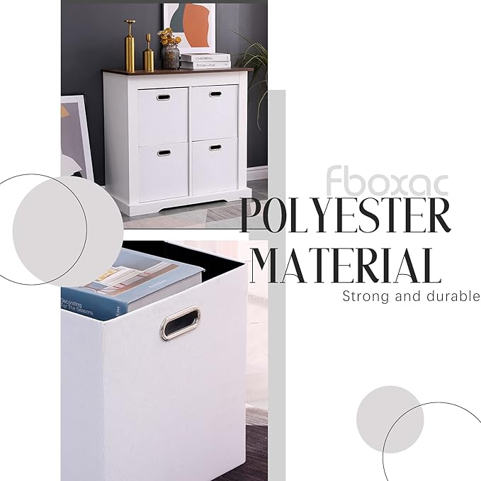 Cube Storage Bins 13×13 Polyester Foldable Box with Handles, Collapsible Organization Basket Set of 4 Large Capacity Drawer for Closet Shelf Cabinet Bookcase Bedroom, White