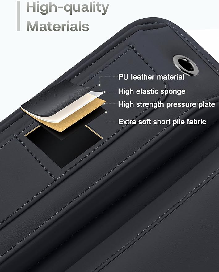 Universal Fit Premium Leather Car Seat Gap Filler Organizer, Center Console Organizer with Card Slots for Car Suv Truck (Black, 2 Pack)