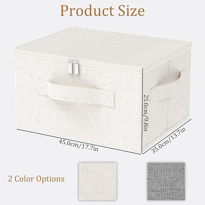 Underbed Storage Box with Lid, Foldable Clothes Organizers, Fabric Bins for Organizing Clothes, Shoes, Blankets, Pillows, 17.7x13.7x9.8Inches, Beige, 2 Pack