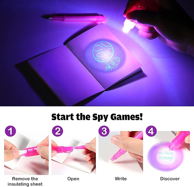 GIFTINBOX Invisible Ink Pen, 28PCS Spy Pen with UV Light for Kids, Birthday Party Favors for Kids 4-8 8-12, Classroom Prize for Students Magic Marker for Secret Message
