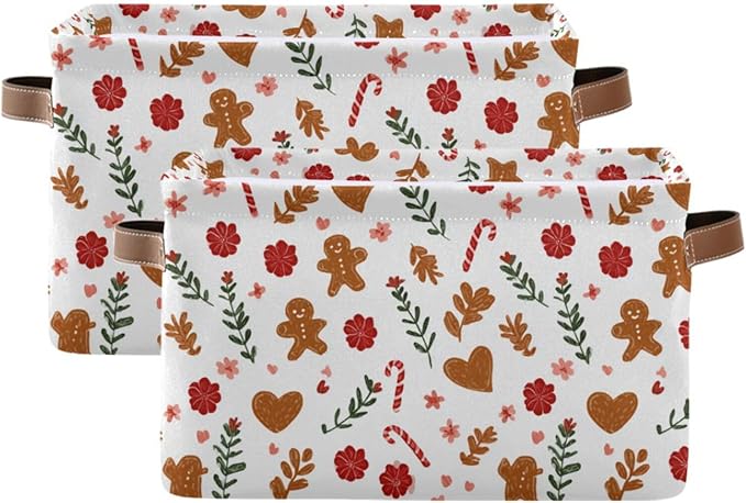 Christmas Gingerbread storage bins basket with Handles, blanket basket, closet organizer, storage cubes 14.2x10.2x8.3 IN