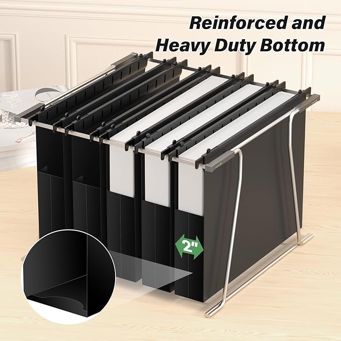 Extra Capacity Expanding Hanging File Folders,2" Plastic Accordian Pocket with Black Insert Gasket,Heavy Duty for Filing Cabinet, Hard and Durable Hang Folders Organizer, Black,Letter Size - 12 Pack