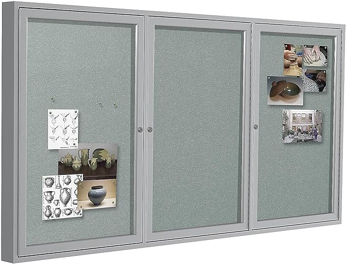 Ghent 36"x72" 2-Door Outdoor Enclosed Vinyl Bulletin Board, Shatter Resistant, with Lock, Satin Aluminum Frame - Silver (PA33672VX-193), Made in The USA
